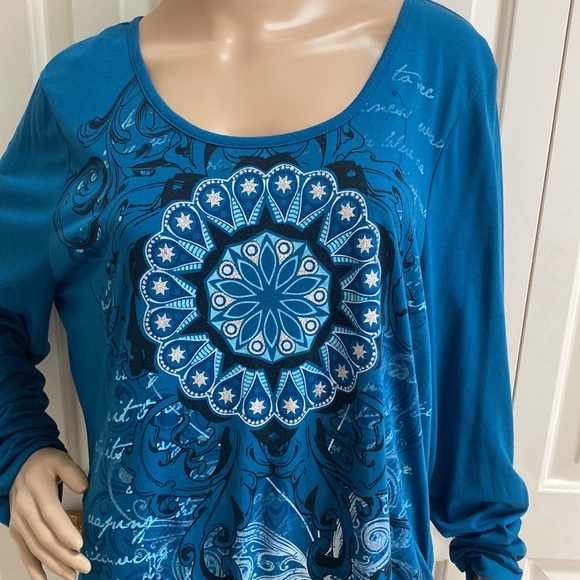 Bobbie Brooks 1X Blue Long Sleeve Blouse - Picture 3 of 10